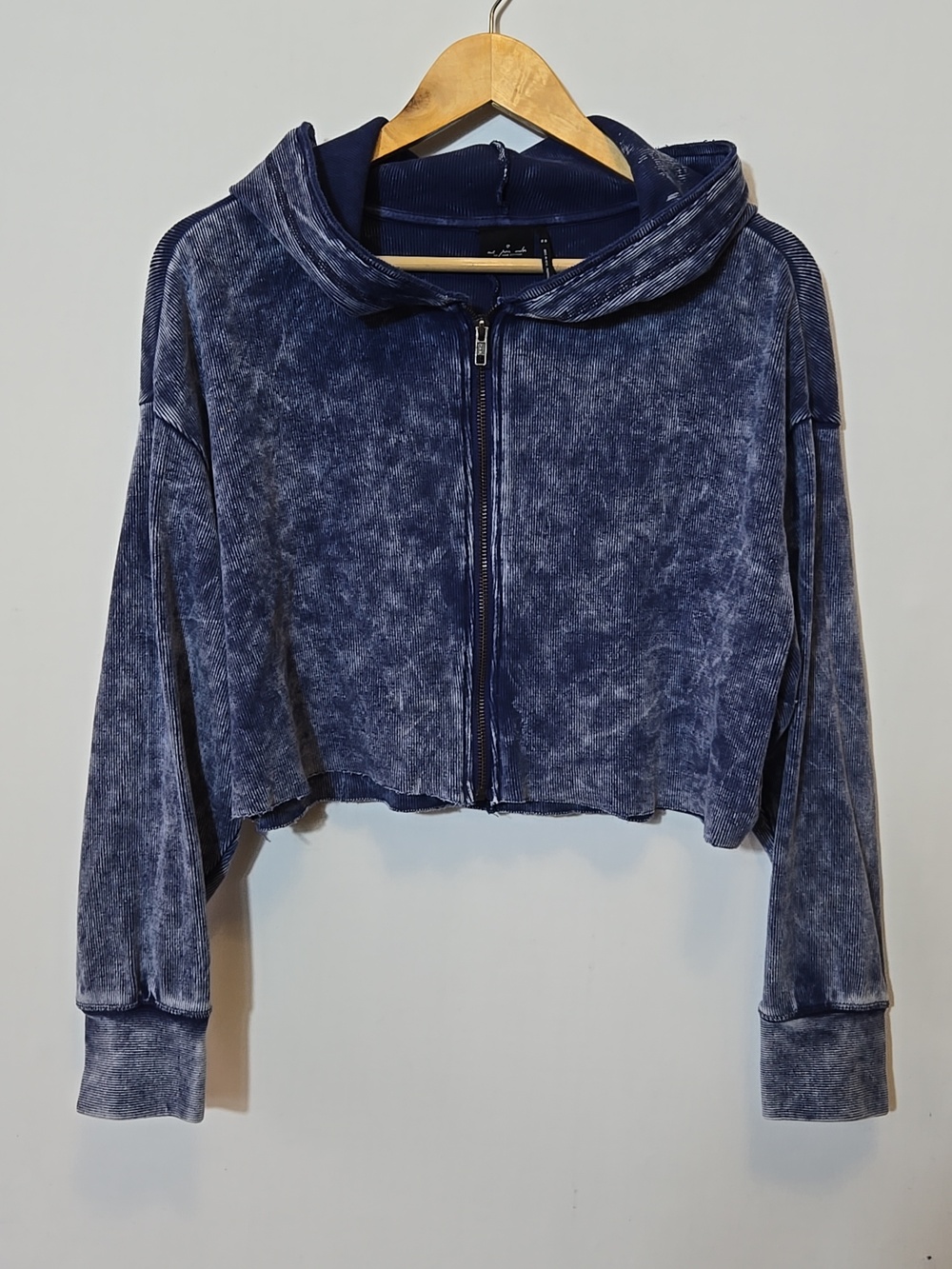 Out From Under Ryan Ribbed Zip Hoodie Sweatshirt Size M Acid Wash Crop Tie Dye